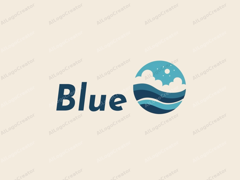 minimalist design features stylized waves and clouds, a serene ocean and sky theme combined with a clean background.