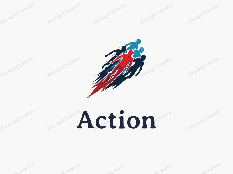 dynamic design features stylized figures in motion, representing action and chase, with a vibrant color palette of red, blue, and black, combined with a clean background.