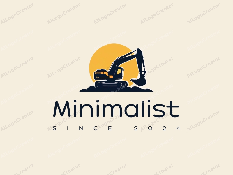 minimalist design features a stylized excavator silhouette with a clean bucket, combined with a modern design approach and a simple background.