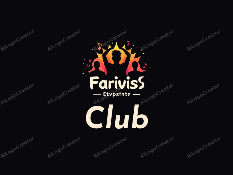 a modern design featuring a stylized club silhouette, musical notes, and social elements combined with a clean black background.