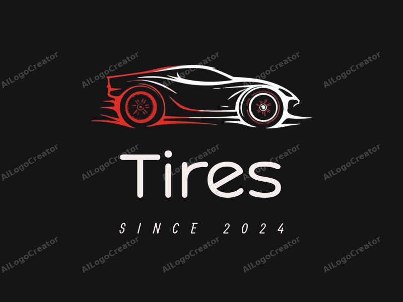 modern design features a stylized tire and car tire silhouette, emphasizing power and motion, combined with a clean black background.