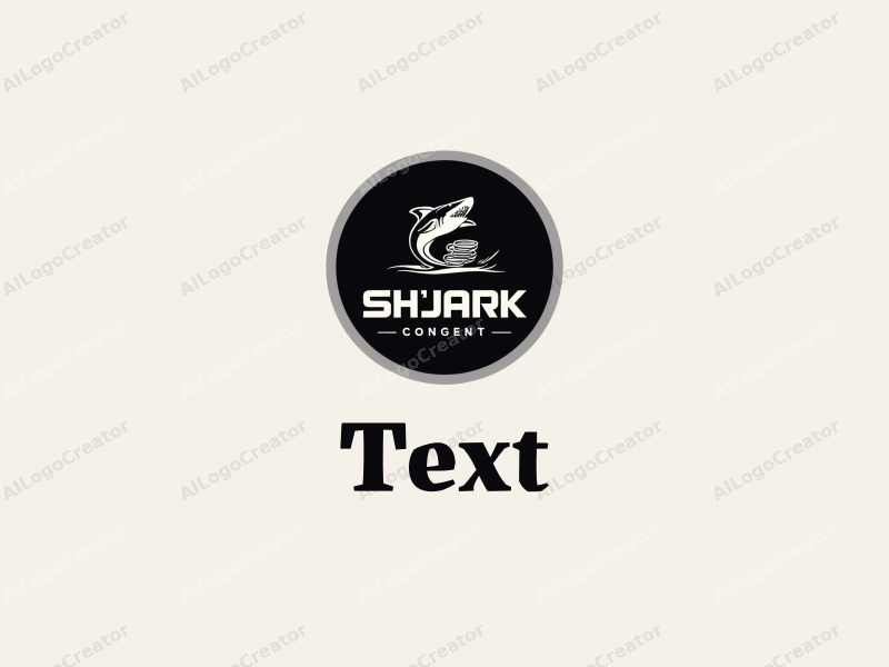 modern design features bold text and a sleek font, combined with a stylized shark and coin, set against a clean black background.