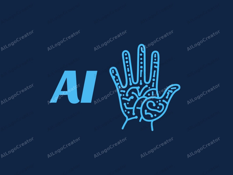 modern design features a stylized hand representing creativity, intertwined with abstract representations of algorithms and intelligence, using a blue color palette, combined with a clean background.