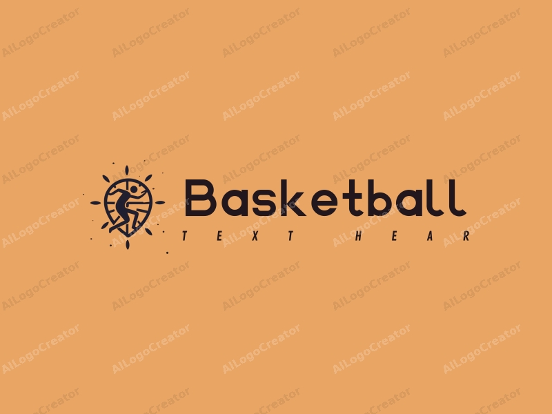 playful design features a stylized basketball, an athlete in motion, and a heart shape, combined with a clean background.