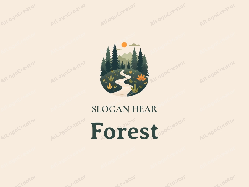 vintage design features a serene forest landscape with stylized trees, a winding pathway, and elements representing natural habitats, combined with a clean background.