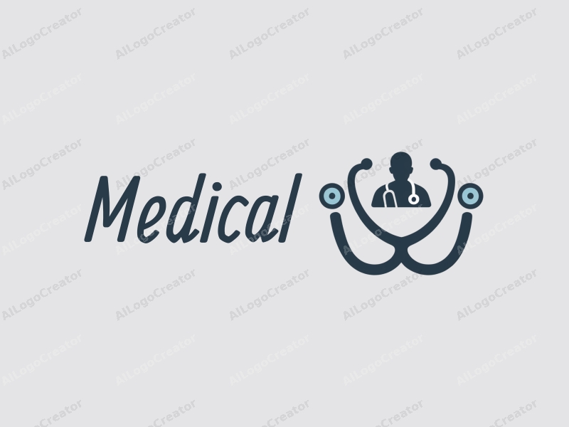 modern design features a stylized hospital silhouette, a doctor figure, a stethoscope intertwined with a heart, combined with a clean background.