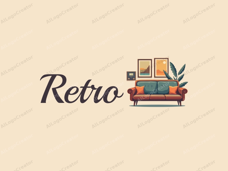 vintage design features a retro sofa, a retro poster, a vintage radio, and a retro camera, combined with a clean background and harmonious composition.