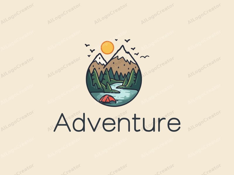 playful design features stylized mountains, a whimsical compass, and adventure elements combined with a clean background.