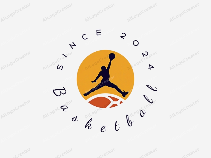 playful design features a dynamic silhouette of an athlete leaping with a basketball, incorporating a vibrant orange color scheme and a clean, energetic background.