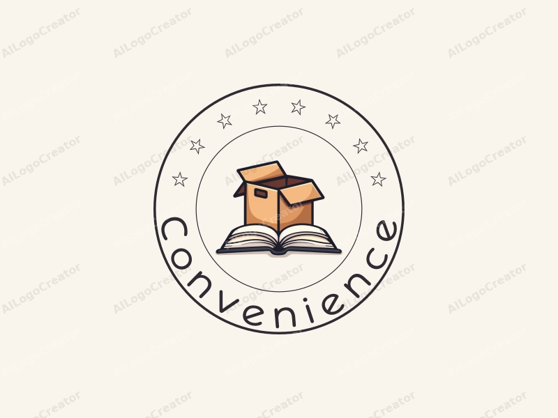 a modern design featuring a stylized delivery box and an open book, emphasizing convenience and practicality, combined with a clean background.