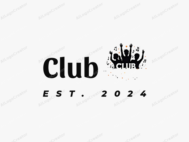 a modern design featuring a stylized club silhouette, musical notes, and social elements combined with a clean black background.