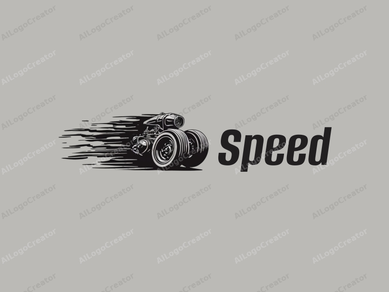 a modern design featuring dynamic lines representing speed and power, incorporating a stylized tire and engine silhouette, combined with a clean background.