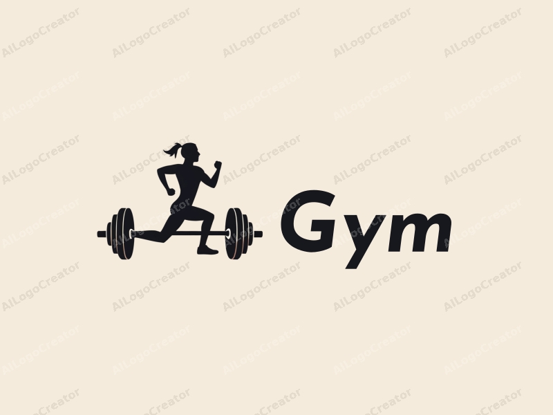 modern design features a stylized dumbbell and a dynamic runner silhouette, combined with a clean background and a harmonious layout.