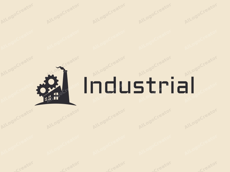 modern design features a stylized factory silhouette, interlocking gears, and a camera integrated into the machinery, combined with a clean background.