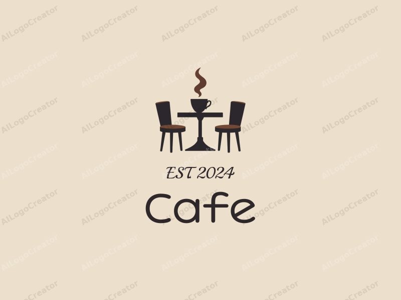 vintage design features a stylized coffee cup, retro table, and chairs, combined with a clean background.