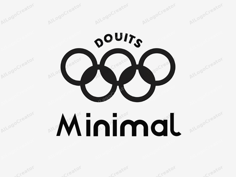 minimalist design features a stylized donut shape intertwined with Olympic rings, using a clean and simple approach combined with a monochromatic color scheme.