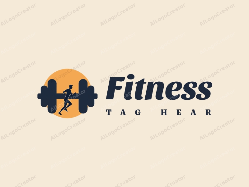 a modern design featuring a stylized dumbbell and a dynamic running figure, combined with a clean background and a harmonious layout.