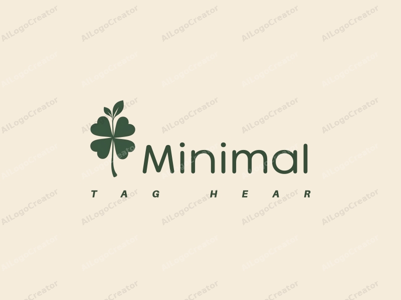 minimalist design features a stylized four-leaf clover and a sprout, combined with a clean background and a tag style approach.