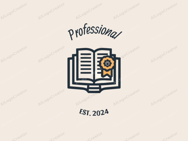 modern design features a stylized book and a badge, incorporating professional and certification elements, combined with a clean background.