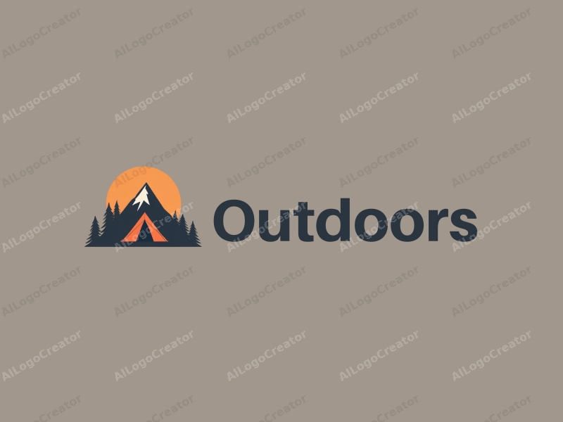 modern design features a stylized camping tent and mountain peak, combined with a clean background and a harmonious composition.