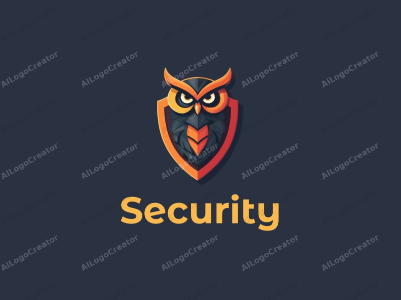 modern design features a stylized shield and owl, combined with a protective shield and surveillance camera, using a clean background and a harmonious composition.