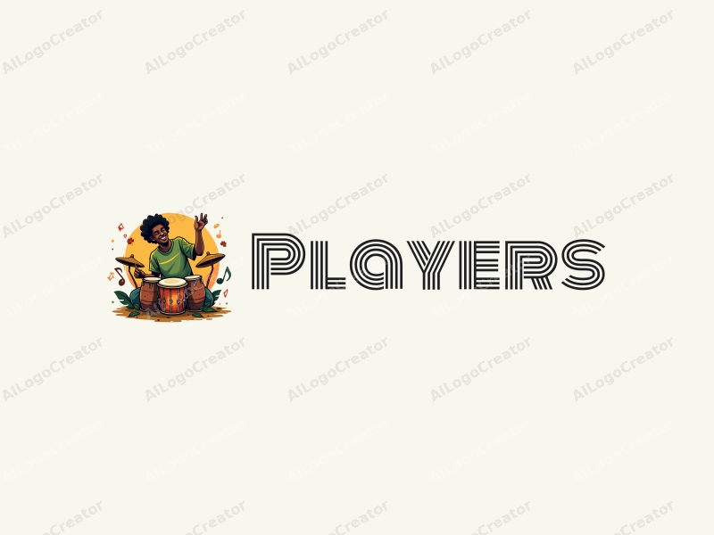 playful design features a vibrant player and a stylized game character, combined with African drums and musical notes, set against a clean background.