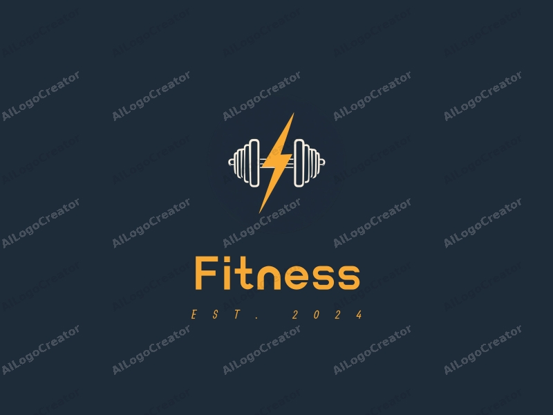 modern design features a stylized dumbbell and lightning bolt, combined with a clean background and a focus on fitness elements.