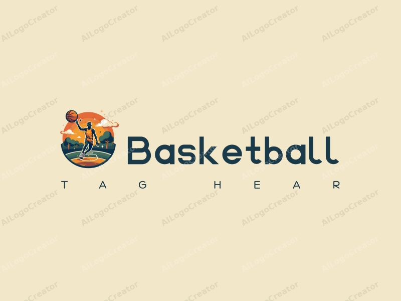 playful design features a stylized basketball, an athlete in action, a basketball court in the background, and elements of dialogue bubbles, combined with a clean and simple layout.