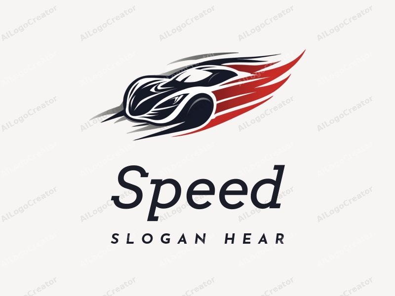 a modern design featuring dynamic lines representing speed, a stylized racing car silhouette, and an abstract engine shape, combined with a clean background.