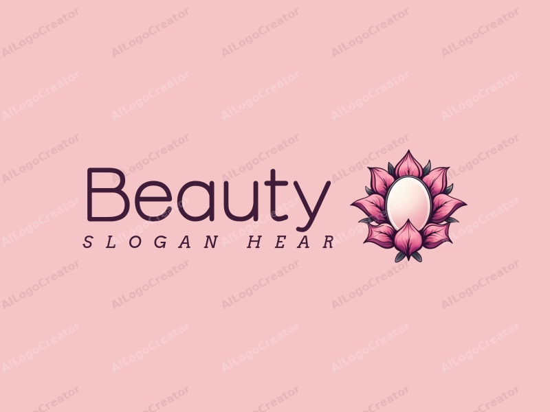 modern design features elegant petals and a stylized mirror, combined with beauty and makeup elements, set against a clean pink background.