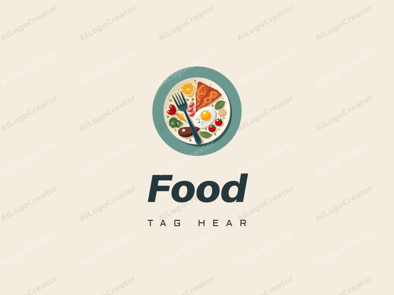 a modern design featuring a vibrant plate with an artistic arrangement of various foods and a stylized fork, combined with a clean background.