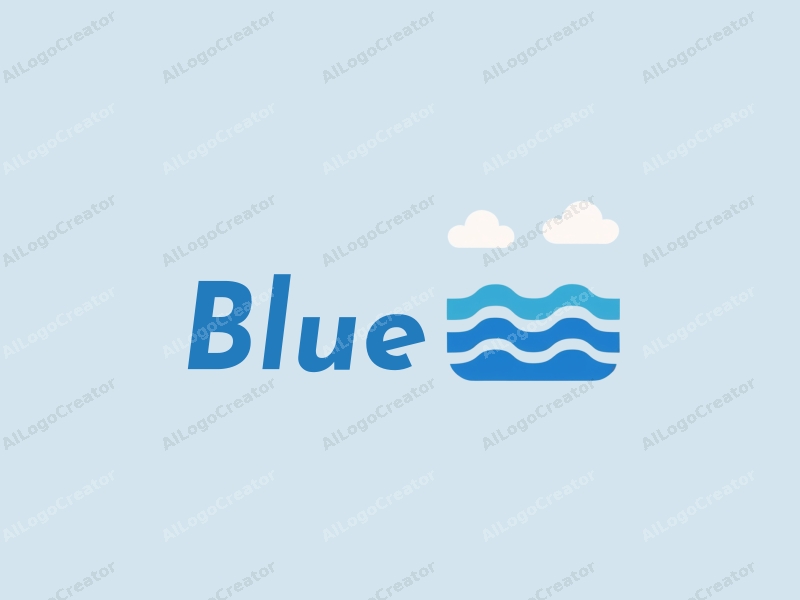 minimalist design features stylized waves and clouds, a serene ocean and sky theme combined with a clean background.