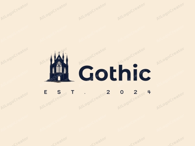 Gothic design features intricate pointed arch windows, elegant flying buttresses, and a dark, moody atmosphere combined with a clean background.