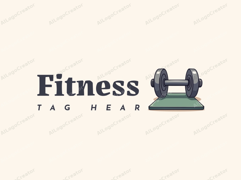 a modern design featuring a stylized dumbbell and a yoga mat, combined with a clean background and a harmonious layout, emphasizing fitness and sports elements.