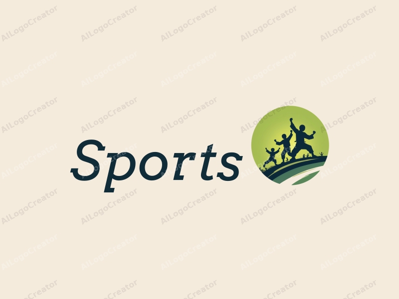 a modern design featuring dynamic silhouettes of athletes in motion, incorporating elements of martial arts and family activities, with a clean green background and a harmonious composition.