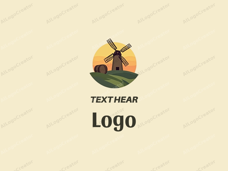 a modern design featuring a stylized barrel and windmill, combined with a clean background and a harmonious composition.