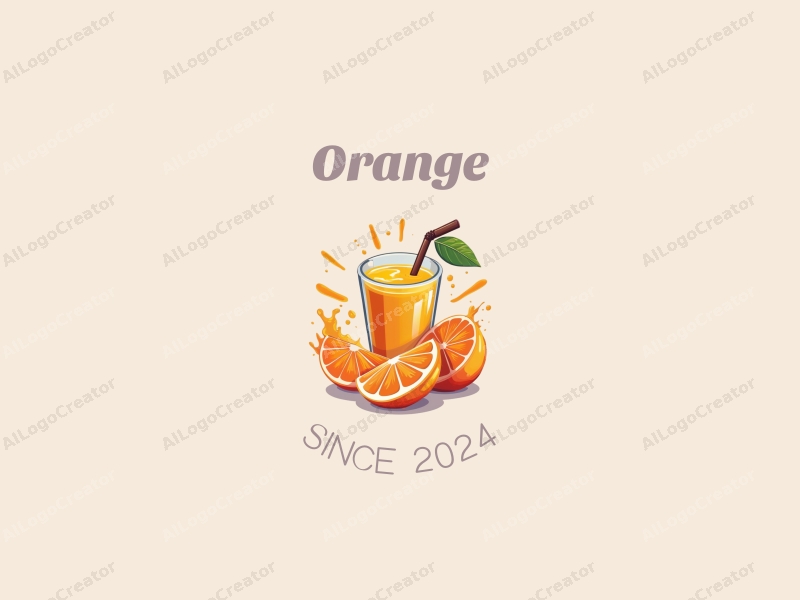 playful design features a stylized orange and juice splash, combined with dynamic elements representing sports and vitality, set against a clean background.