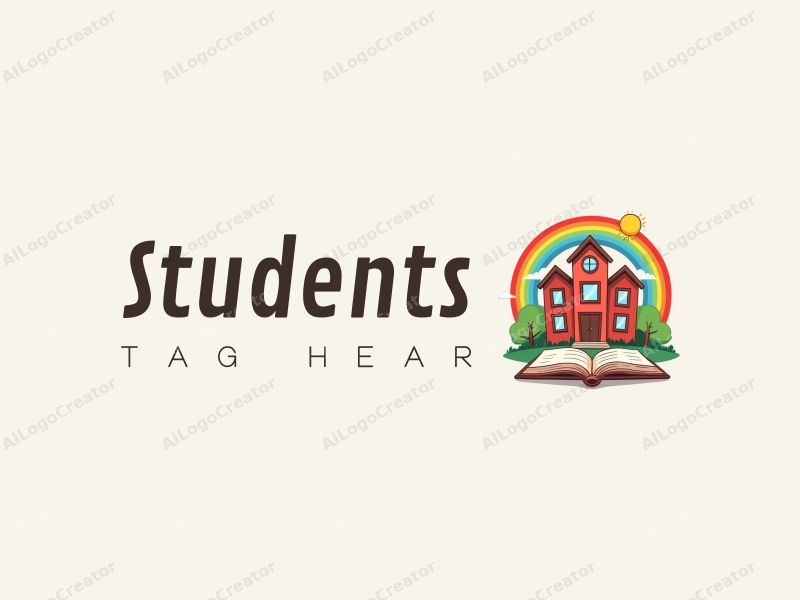 playful design features a cheerful student character, a stylized school building, an open book, and a vibrant rainbow, combined with a clean background.