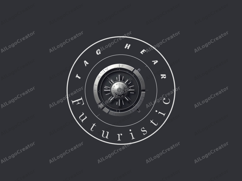 futuristic design features a sleek halo surrounding a dynamic data flow, incorporating cyberpunk elements with a silver and black color palette, combined with a clean and minimalistic background.