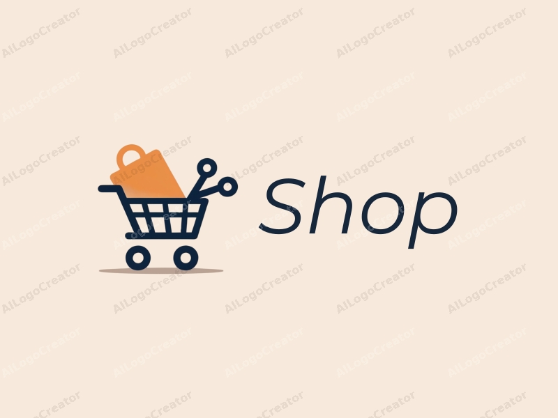 modern design features a stylized shop silhouette, a shopping cart, and scissors, combined with a clean background.