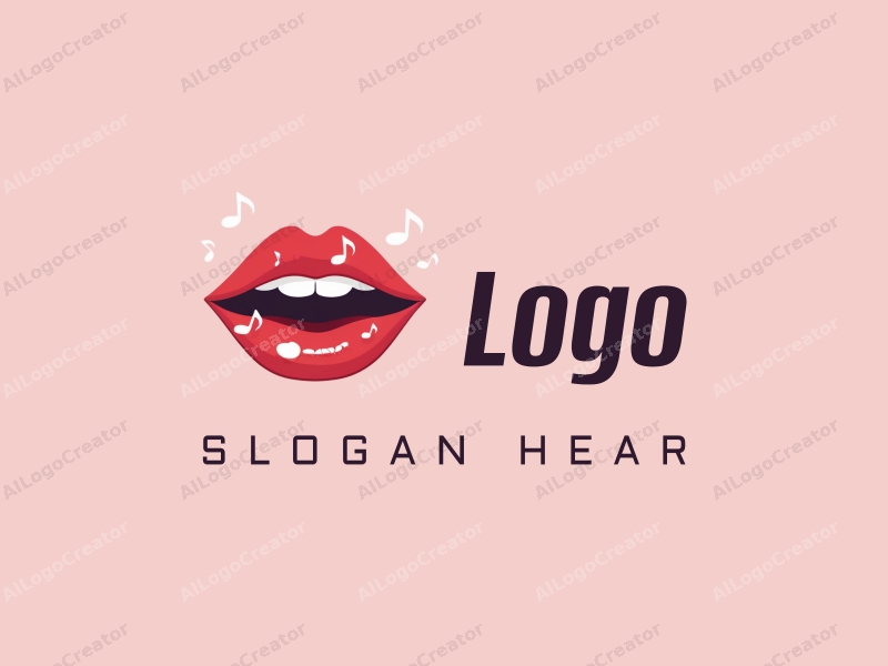 a modern design featuring stylized lips and musical notes, combined with a clean background and a harmonious layout.