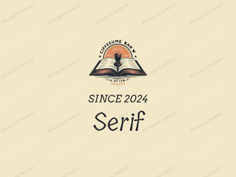 vintage design features elegant serif fonts, a stylized stamp, and an open book, combined with a clean background.