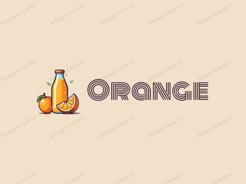 playful design features a vibrant orange, a stylized orange juice bottle, and fresh orange slices, combined with a clean background.