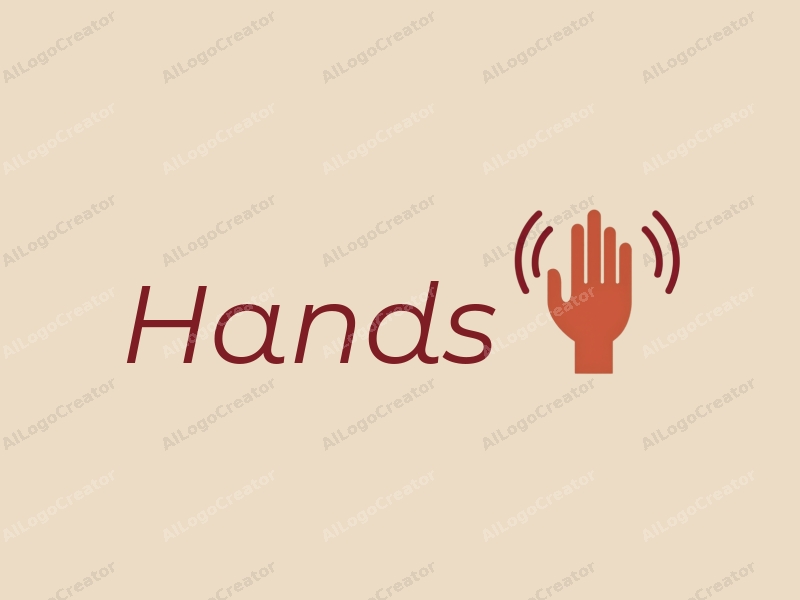 a modern minimalist design featuring a stylized hand holding sound waves and curves, combined with a clean background in skin tone colors.