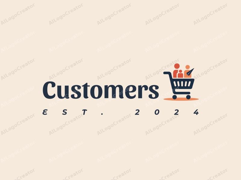 modern design features a stylized shopping cart and tag, with abstract representations of customers and shoppers, combined with a clean background.