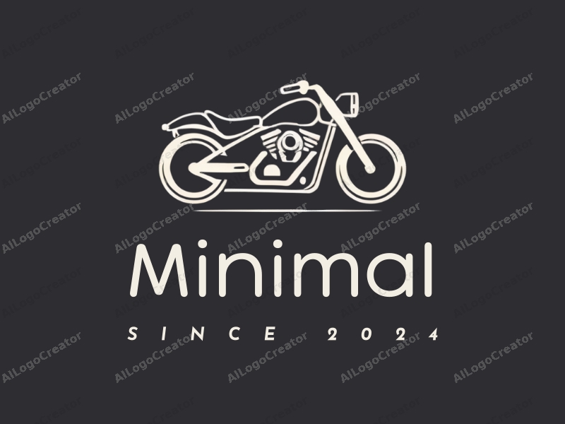 minimalist design features stylized motorcycle components, a clean and simple layout, combined with a tag style approach and a monochromatic color scheme.