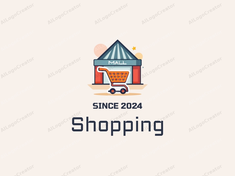 a modern design featuring a colorful shopping cart and a stylized mall entrance, combined with a clean background and a harmonious layout.