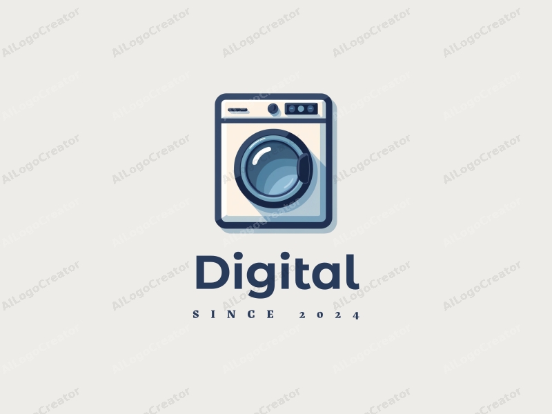 modern design features digital elements, a stylized washing machine, and a folding concept combined with a clean background.