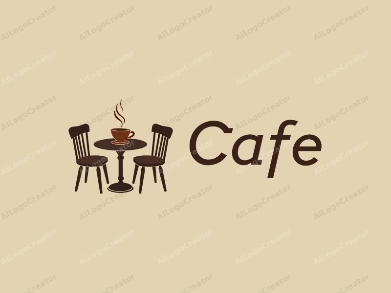 vintage design features a stylized coffee cup, retro table, and chairs, combined with a clean background.