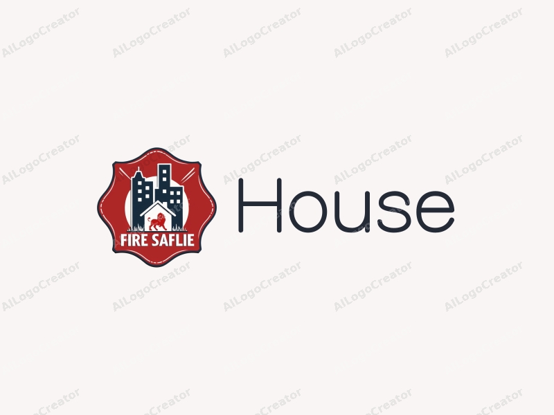 modern design features a stylized house and building, integrated with a lion symbolizing fire safety, combined with a clean background.